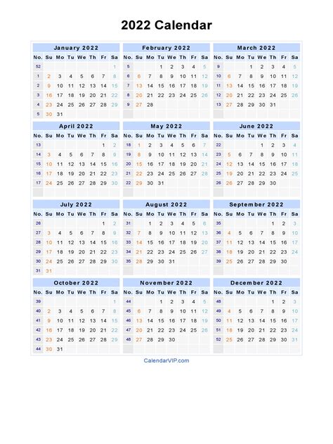 2022 Yearly Calendar Printable One Page