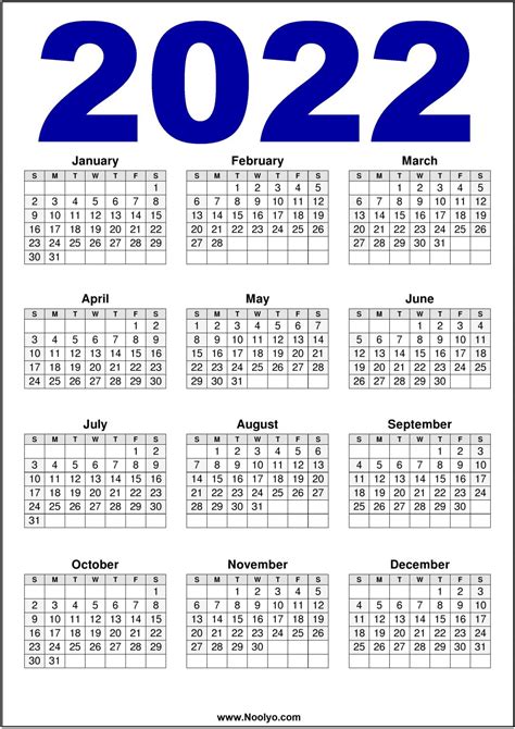 2022 Calendar Printable