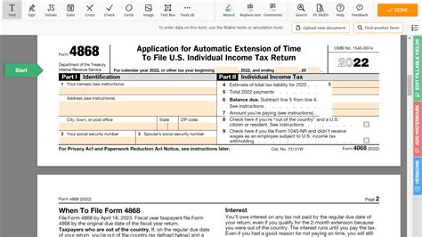2022 irs extension form 4868