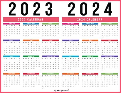 2023 Calendar 2024 Printable