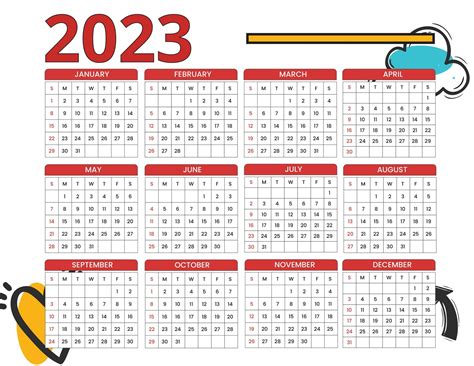 Calendar 2023 template flat simple black white flat texts frame decor