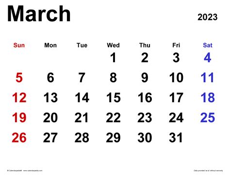 Printable March 2023 Calendar Classic Blank Sheet