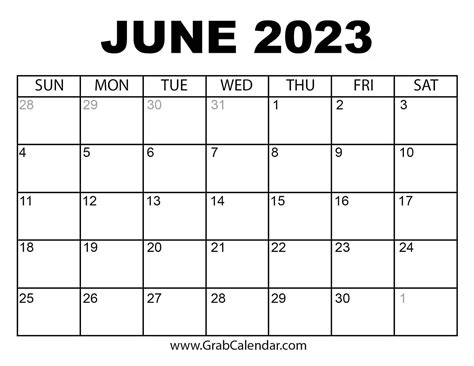 June 2023 calendar free printable calendar