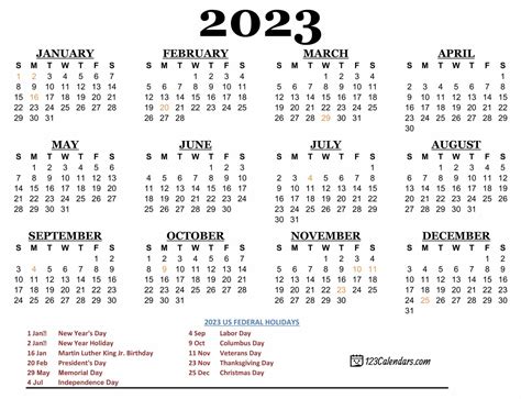 2023 Yearly Calendar with Notes