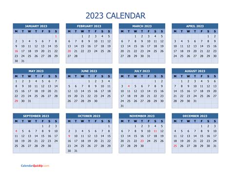 Printable Calendar 2023 Starting Monday 2023 Jan to Dec Calendar