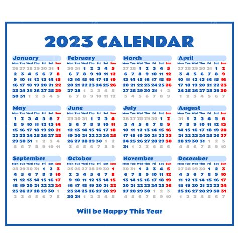 2023 Calendars White Transparent, Calendar 2023 With Fresh Color