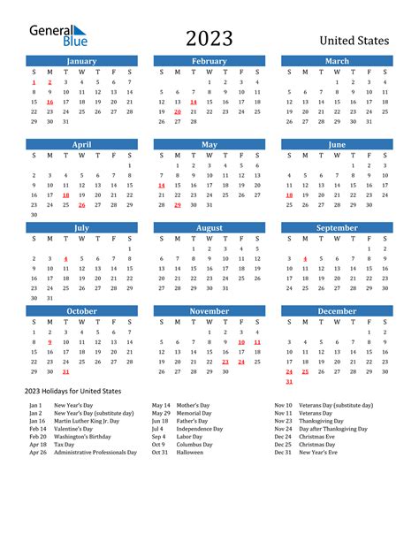 2023 Calendar With Us Holidays Printable