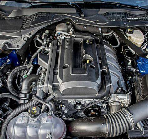 Detailed view of the 2023 Ford Mustang EcoBoost engine