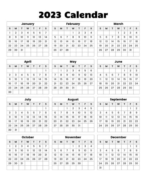 2023 Year At A Glance Calendar Printable