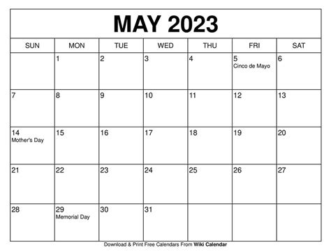 free printable may 2023 calendars may 2023 calendar free printable