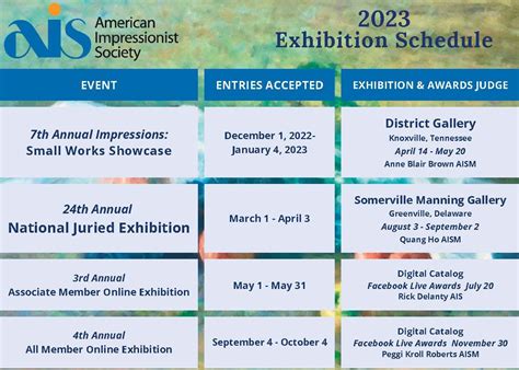 2023 exhibition schedule usa