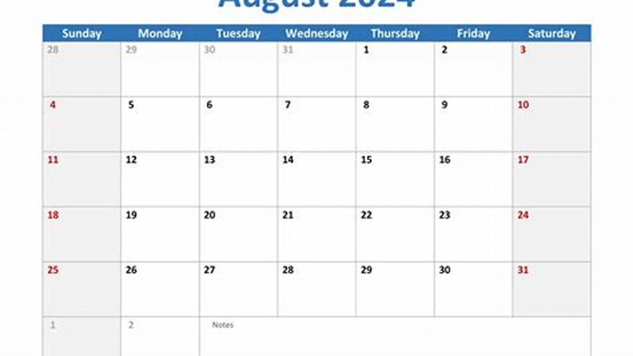 2024 August Calendar Free Printable Version Word