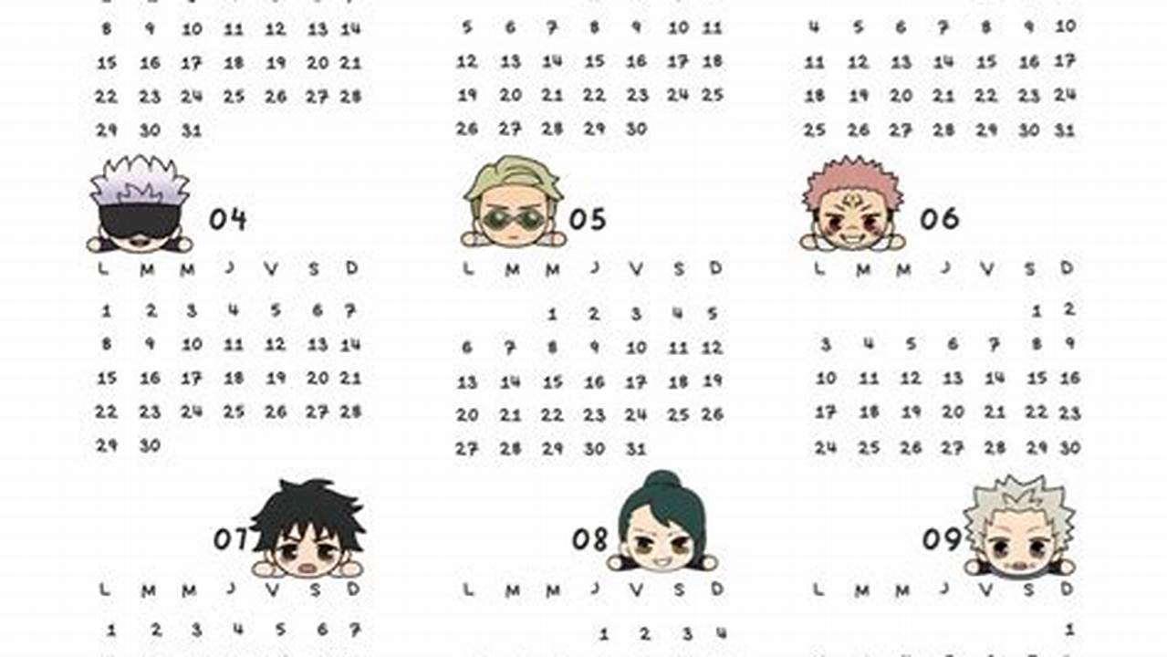 2024 Calendar Anime Colors Code