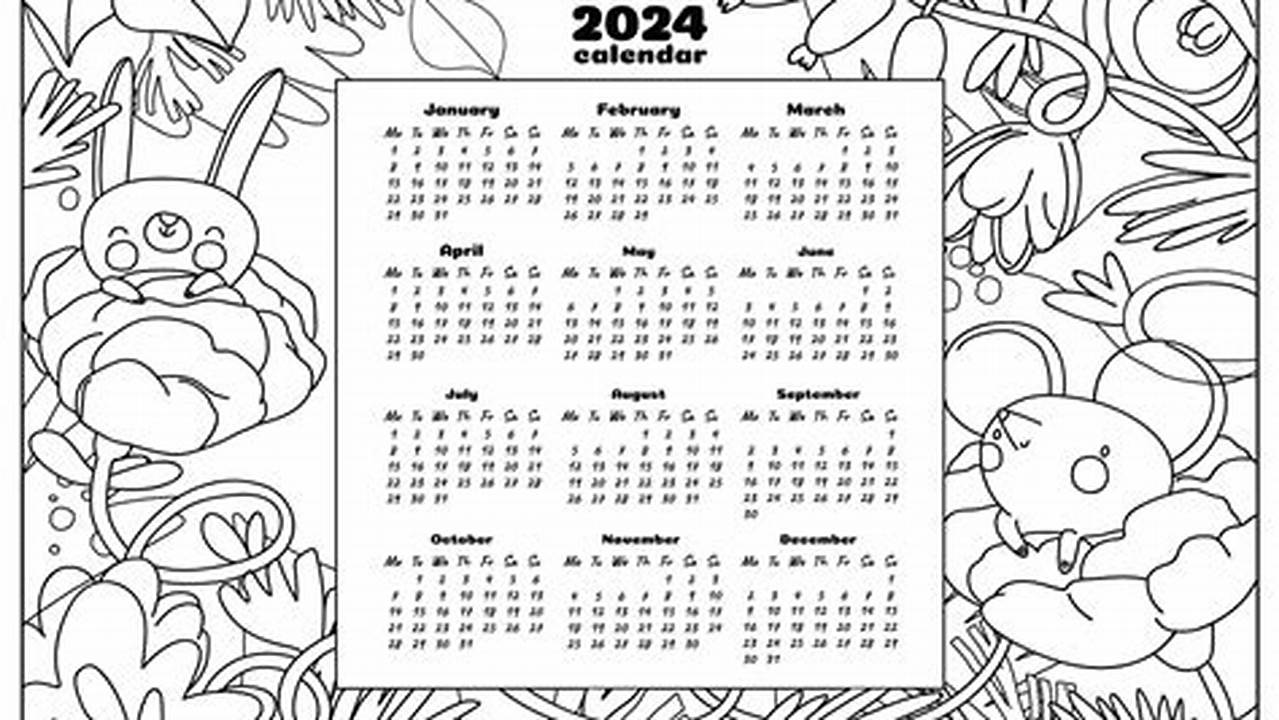 2024 Calendar Coloring Pages Free