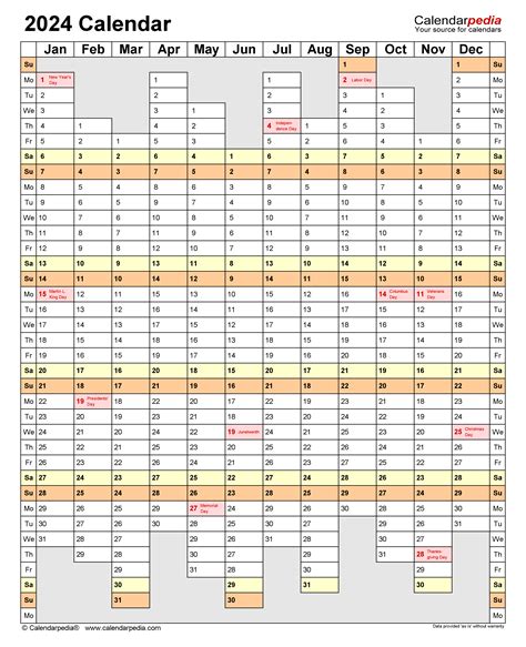 2024 Calendar Excel One Page