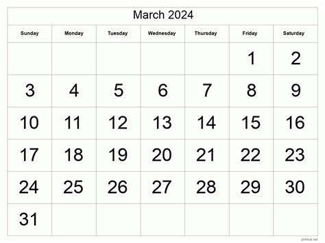 March 2024 Calendar (PDF Word Excel)