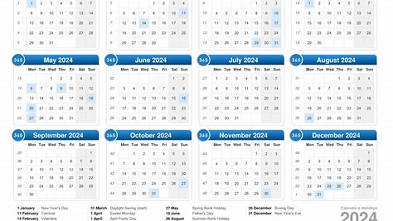 2024 Calendar Showing Week Numbers 1 365