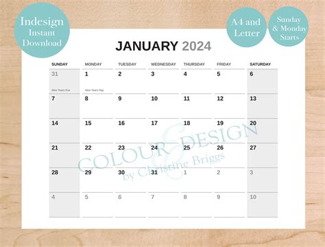 2024 Calendar Template Indesign