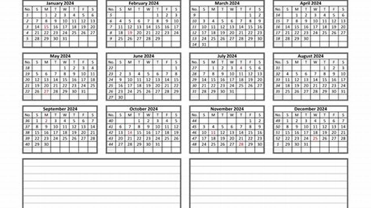 2024 Calendar Template With Notes