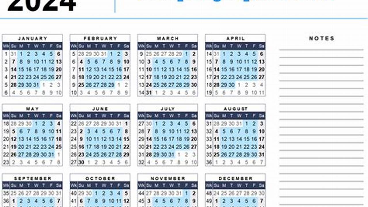 2024 Calendar With Week Numbers Excel Chart