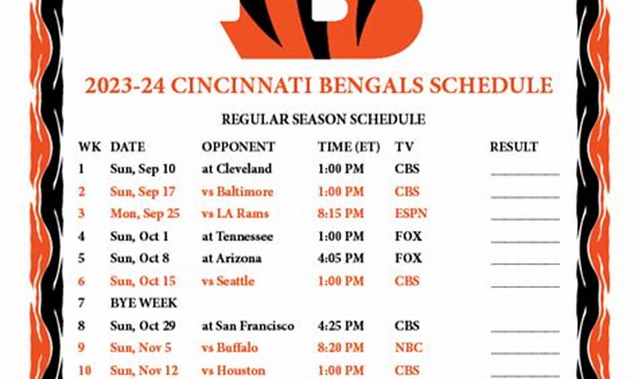 2024 Cincinnati Bengals Schedule