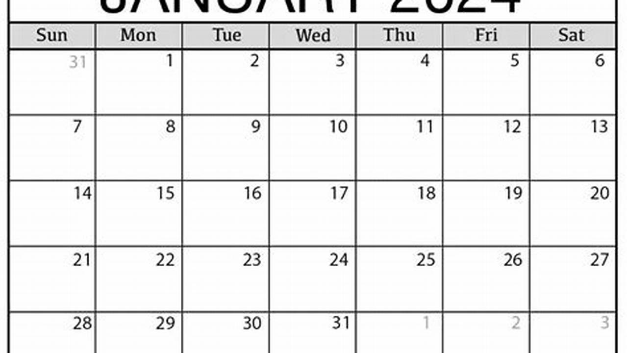 2024 January Calendar Big Numbers 1 10