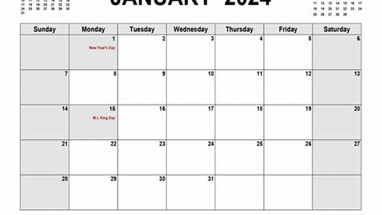 2024 January Calendar Excel Cell Format