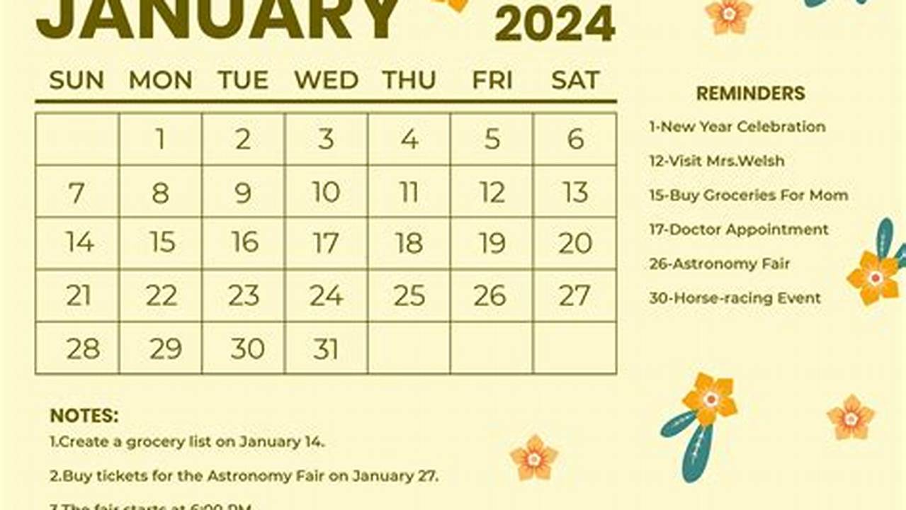 2024 January Calendar Excel Online Tool