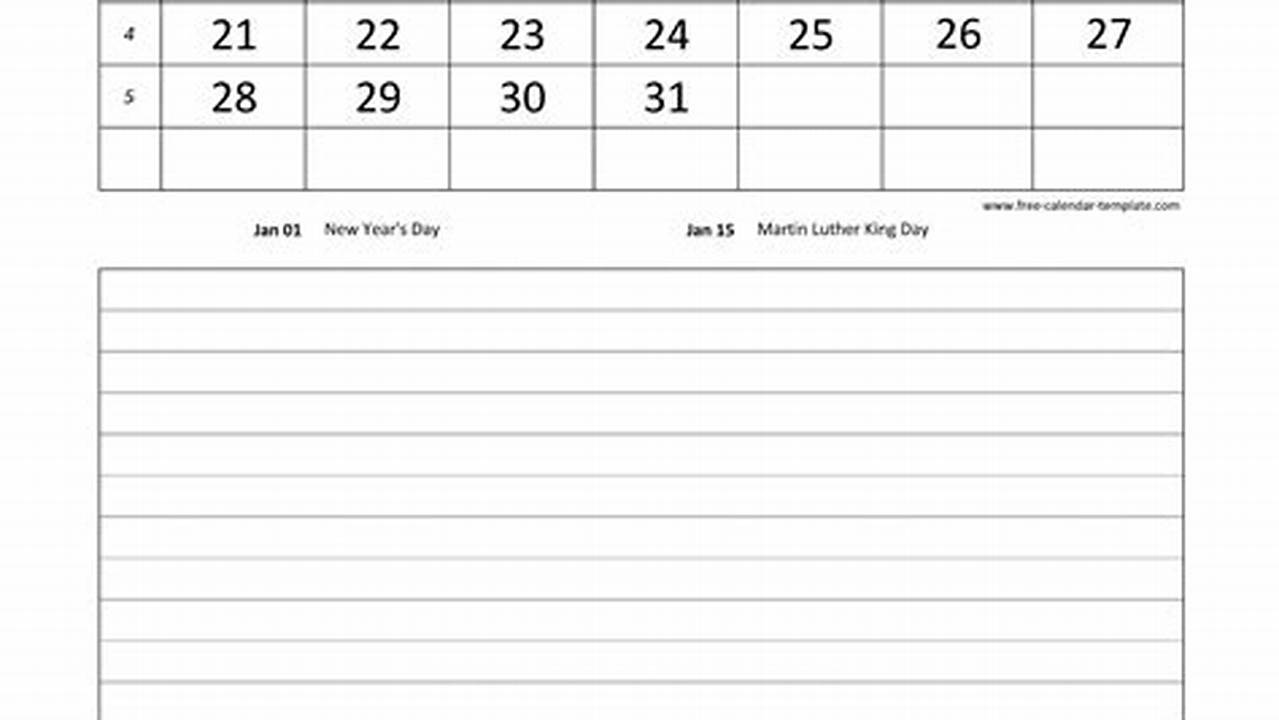2024 January Calendar Printable With Lines For Writing