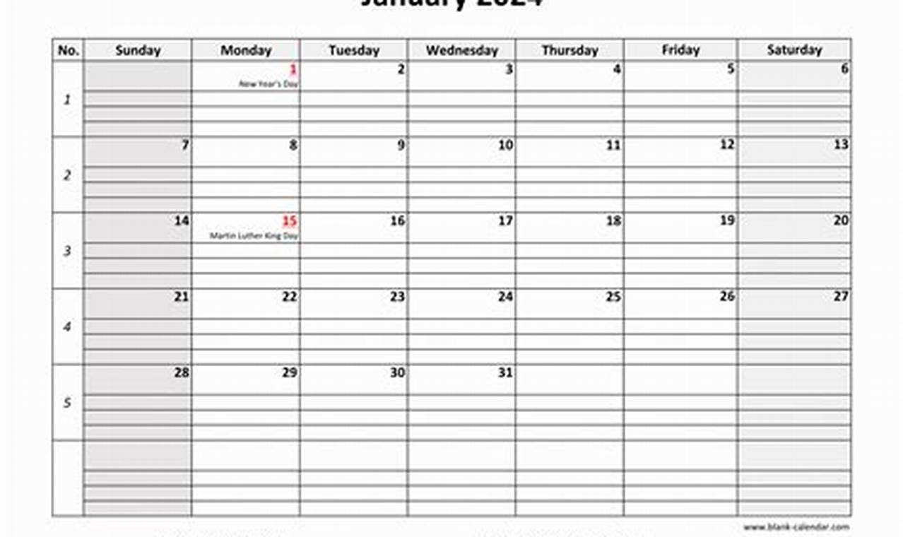 2024 January Calendar Printable With Lines Pdf