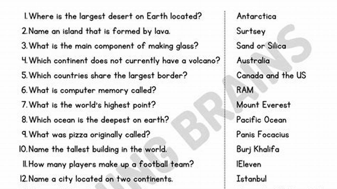 2024 Quiz Questions And Answers For Kids