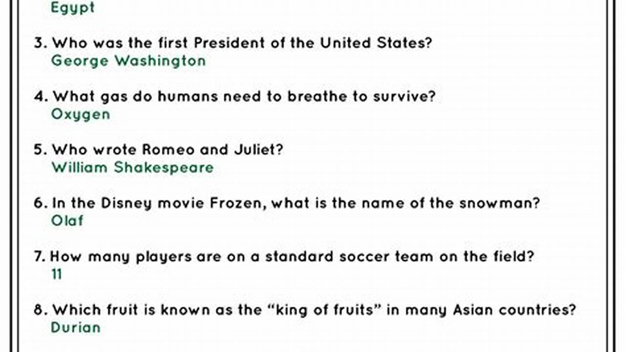 2024 Trivia Questions With Answers Easy