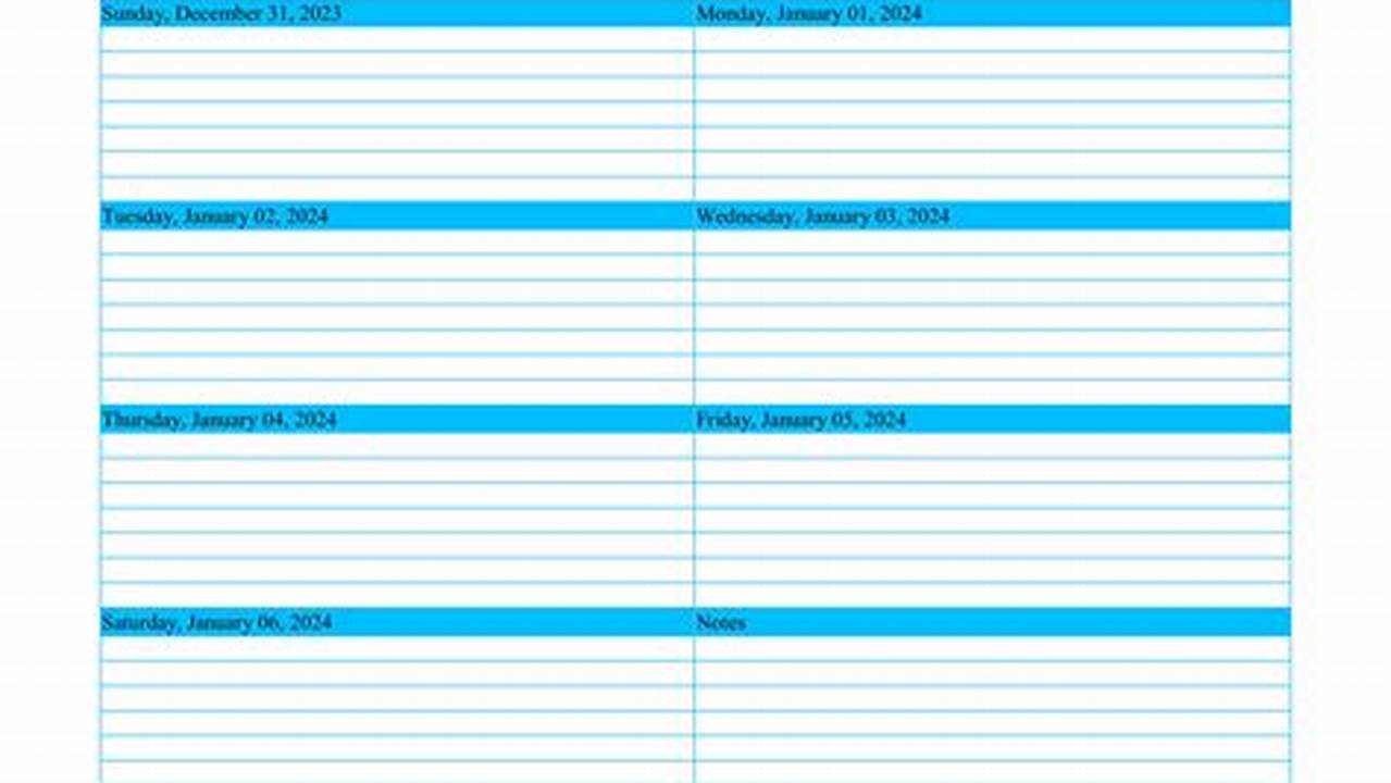 2024 Weekly Calendar Excel Printable Free