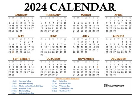 2024 Printable Calendar One Page With Holidays