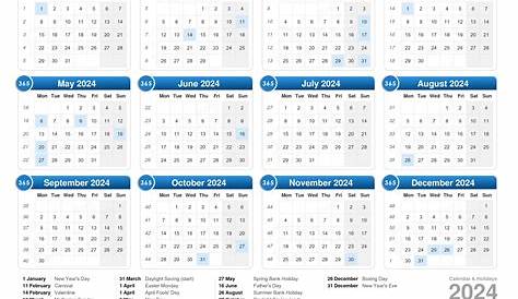 2024 One Page Yearly Calendar with Week Numbers