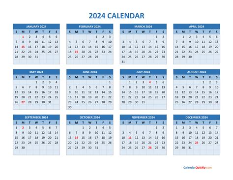 2024 1 Page Calendar