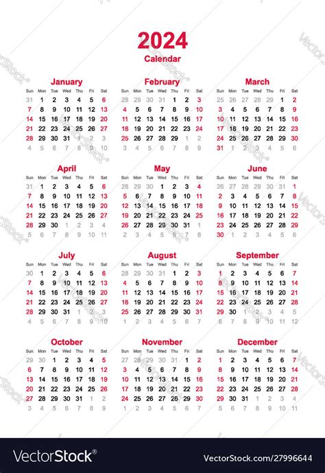2024 12 Month Calendar