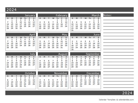 2024 12 Month Calendar On One Page Printable