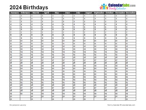 2024 Birthday Calendar