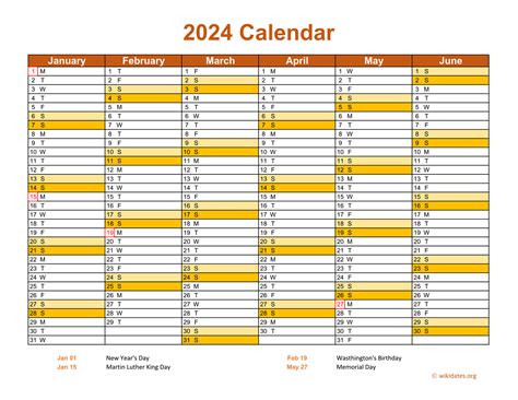Printable 2024 Calendar (Landscape Orientation)