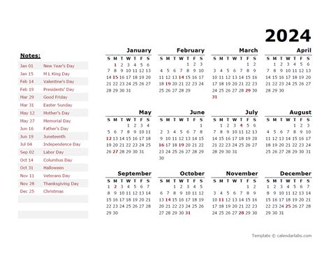 2024 Calendar Printable With Holidays