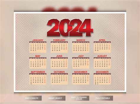 Image of 2024 Calendar Template PSD Time Management