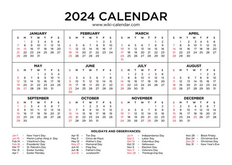 2024 Calendar Wiki