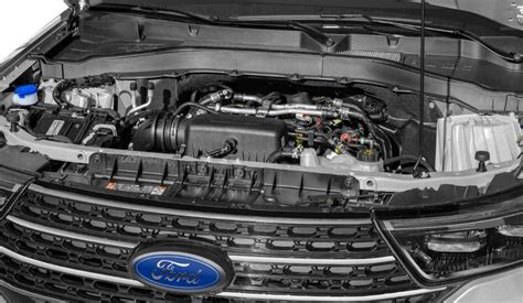 Close-up of the engine bay of a 2024 Ford Explorer ST-Line, highlighting its power