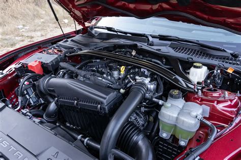 Close-up of the 2024 Ford Mustang EcoBoost Fastback's engine bay