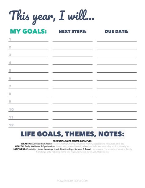 2024 Goals Printable