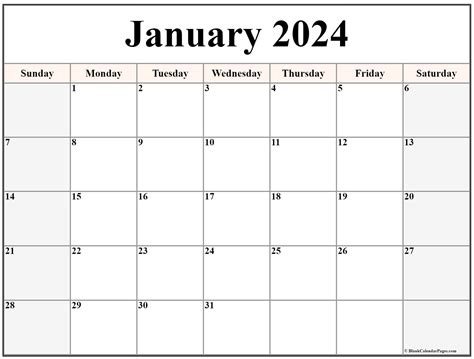 Printable January 2024 Calendar Classic Blank Sheet