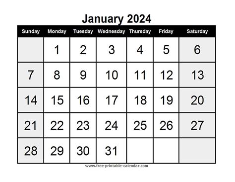 2024 January Calendar Important Dates