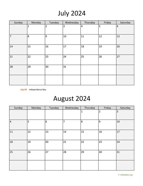 2024 July August Calendar