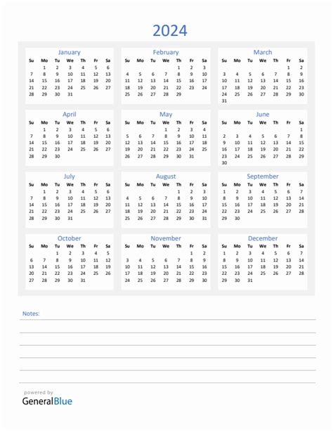 2024 Monthly Calendar With Notes Section Excel